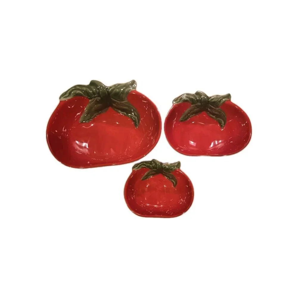 New Plastic Tomato Shaped 3 Set Salad Appetizer Bowl Dish Veggie Dip Serving